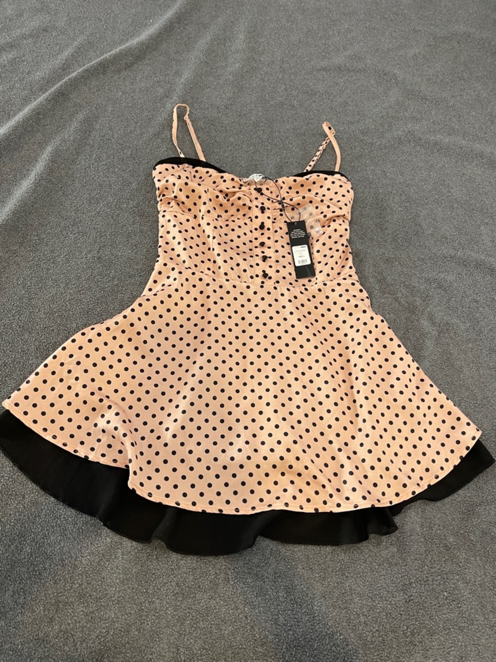 Fashion Nova Pink Polka Dot Fit & Flare Dress with Black Trim
